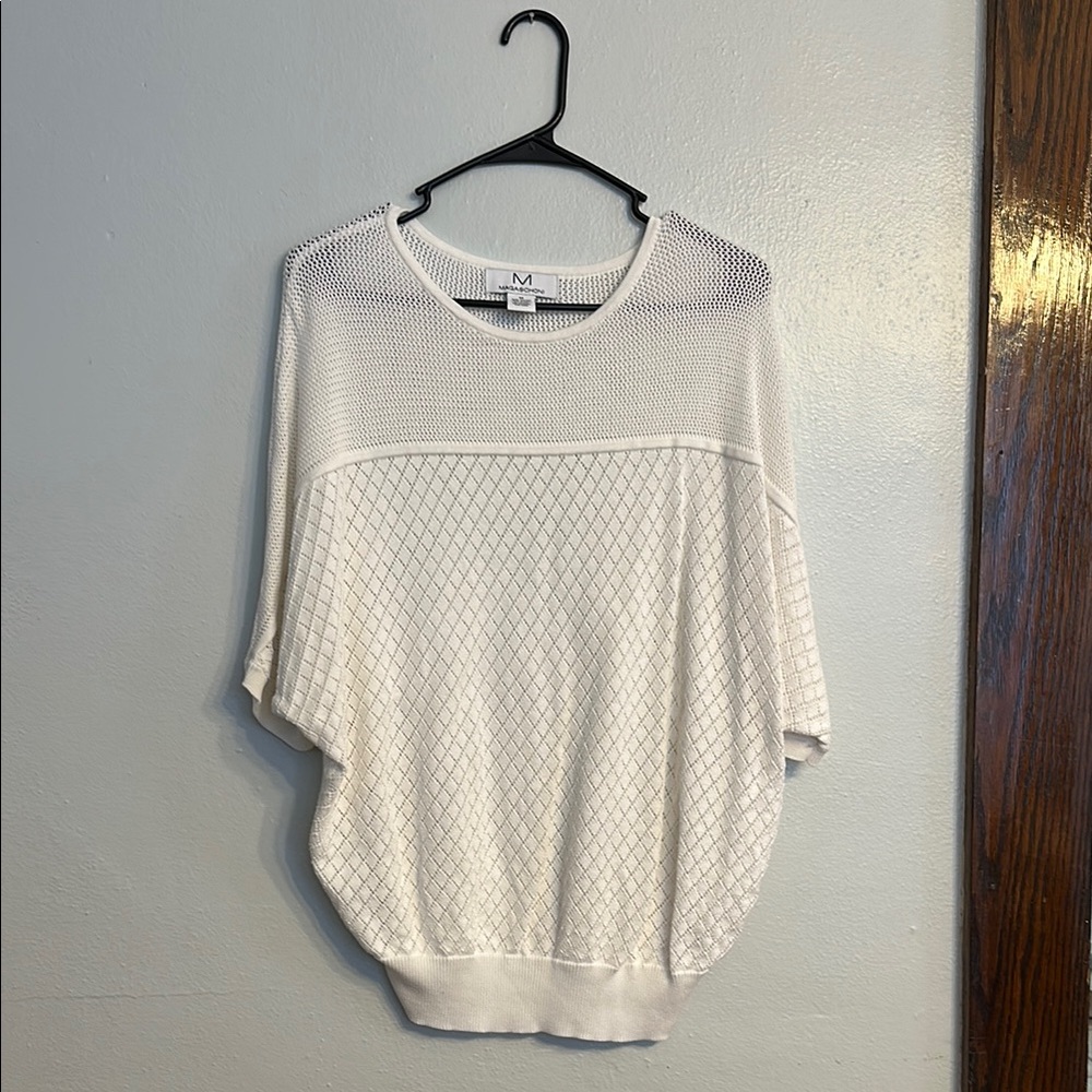 Magaschoni Cream Knit Tunic Sweater - short Dolman sleeves - size M